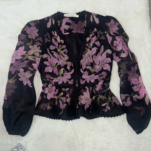 ‼️SOLD‼️✨Zimmermann✨Floral Sheer Black and Pink Women's Top - Picture 3 of 4